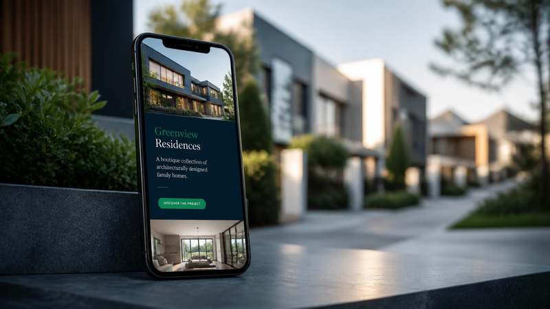 Landing page promosi proyek perumahan pada smartphone