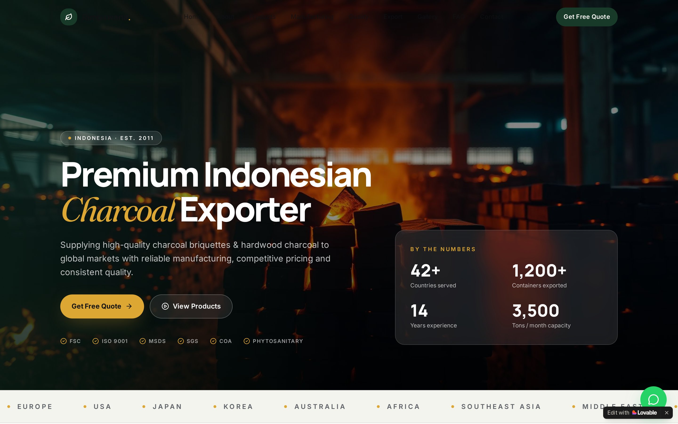 INA Charcoal Exports — website Eksportir Arang oleh ZimenBiz
